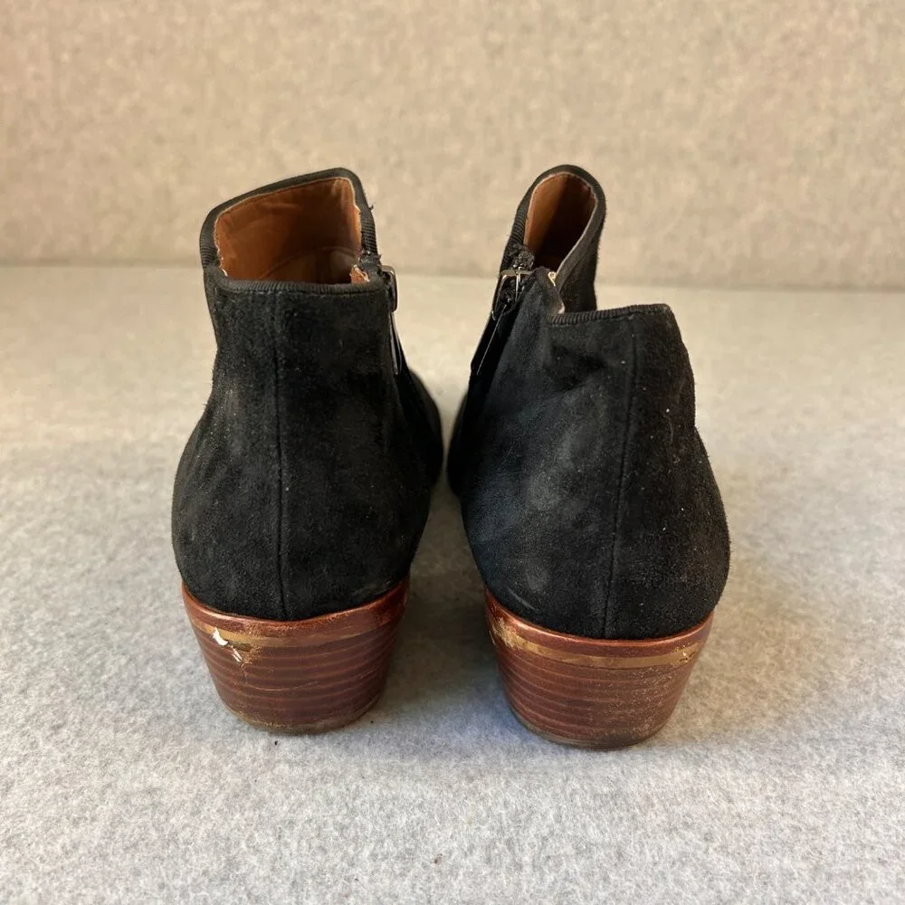 Sam Edelman Size 8 Petty Black Ankle Booties Boots Suede Leather Side Zip Wooden